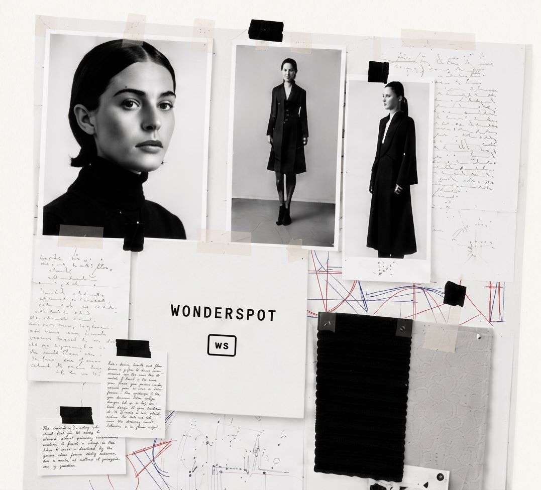Wonderspot mood board with fabric and sketches