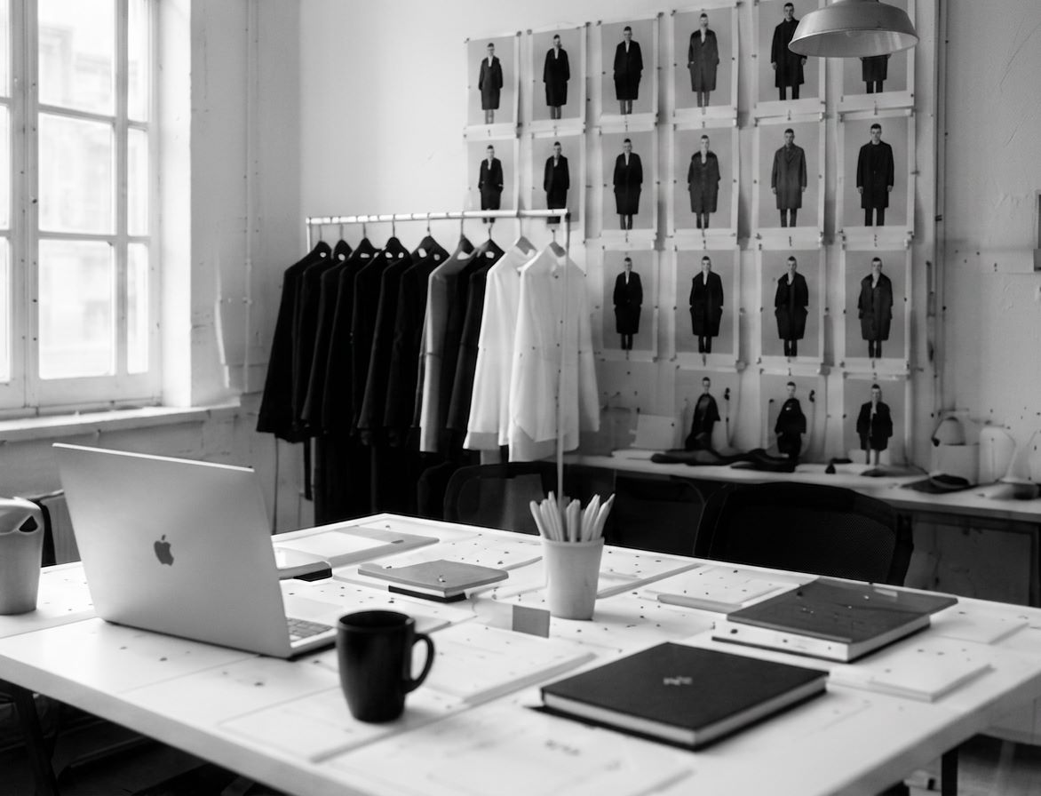Fashion design studio with collection rail